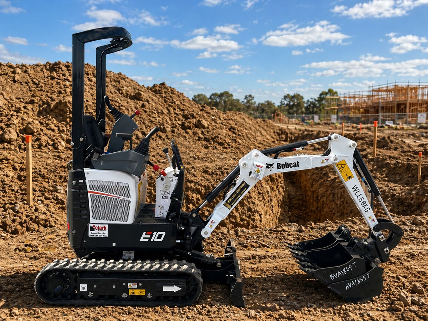 Bobcat E10 1 tonne mini excavator on a building site